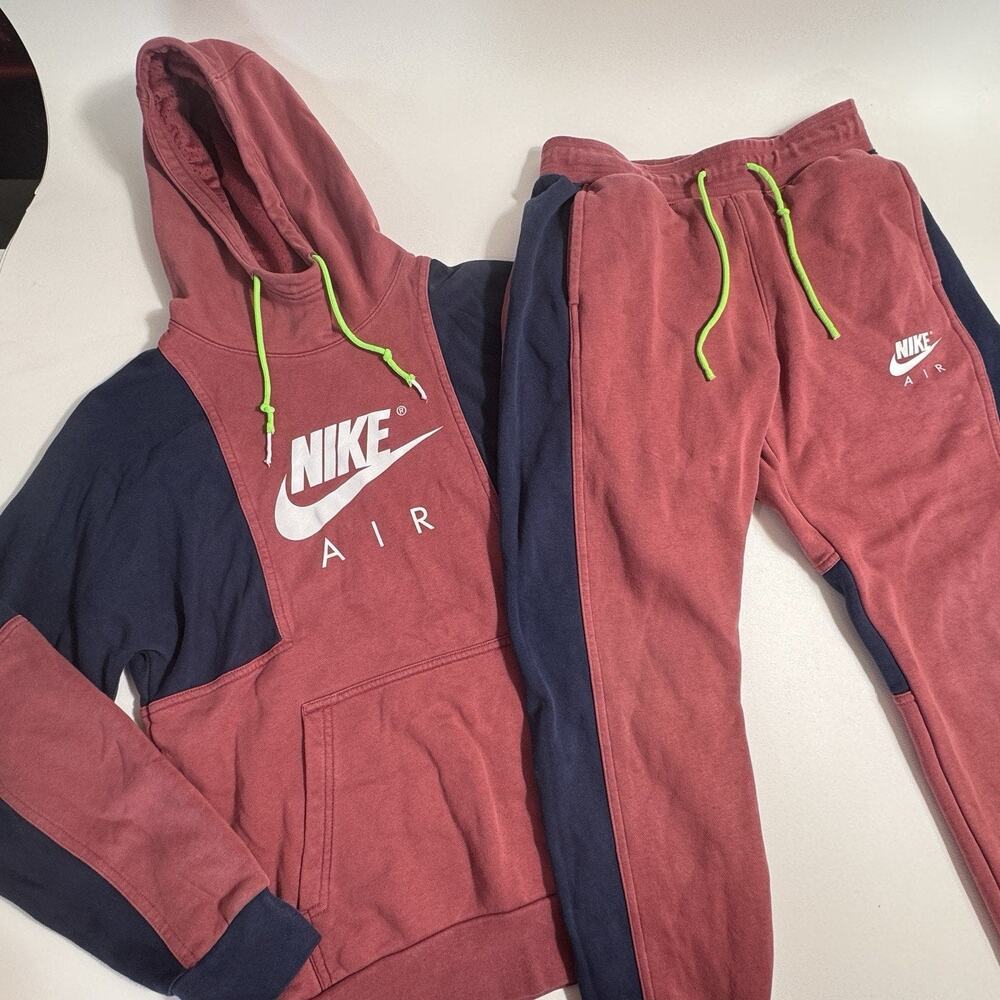 Nike Air Matching Hoodie Jogger Set Small Red Navy DR8948-661 Sportswear